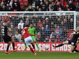Nottingham Forest's Joao Carvalho scores their first goal against Hull on March 9, 2019