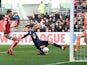 Leeds United's Patrick Bamford scores their first goal against Bristol City on March 9, 2019