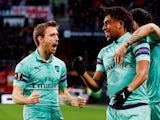 Arsenal celebrate Alex Iwobi's goal against Rennes in the Europa League on March 7, 2019.