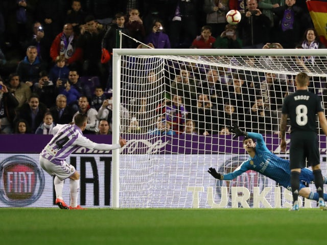 Ruben Alcaraz misses a penalty for Real Valladolid against Real Madrid in La Liga on March 10, 2019.