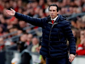 Unai Emery watches his Arsenal side take on Rennes in the Europa League on March 7, 2019