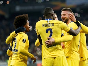 Chelsea celebrate their fourth goal against Dynamo Kiev in the Europa League on March 14, 2019.