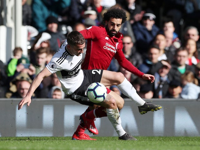 Fulham's Joe Bryan in action with Liverpool's Mohamed Salah on March 17, 2019