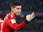 Bayern Munich midfielder James Rodriguez celebrates completing his hat-trick against Mainz on March 17, 2019