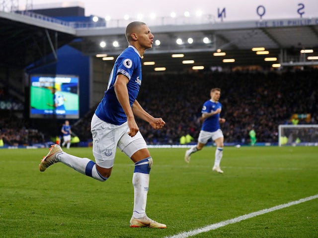 Richarlison celebrates scoring Everton's opener against Chelsea in the Premier League on March 17, 2019