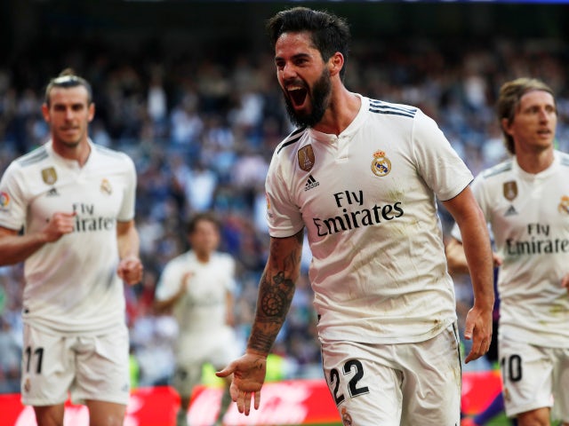 Isco celebrates scoring for Real Madrid against Celta Vigo in La Liga on March 16, 2019.