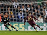 Swansea City's Bersant Celina misses a penalty against West Brom on March 13, 2019