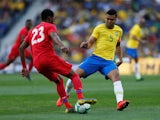 Brazil's Casemiro in action with Panama's Michael Murillo during an international friendly on March 23, 2019