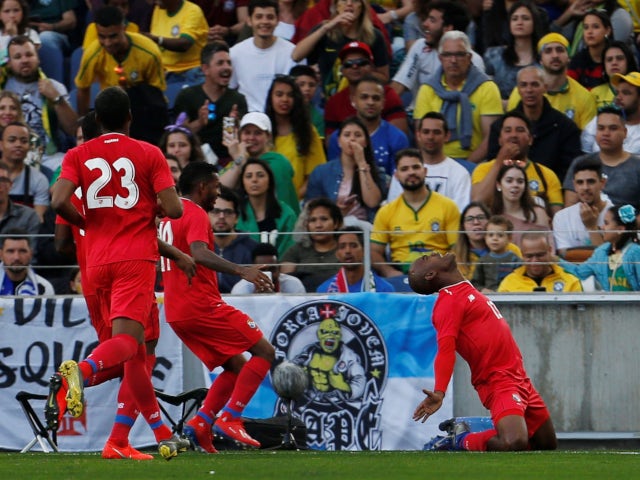 Panama's Adolfo Machado celebrates scoring his side's equaliser against Brazil on March 23, 2019