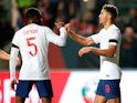England's Dominic Calvert-Lewin celebrates scoring their first goal with Fikayo Tomori on March 21, 2019