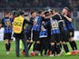 Inter Milan players celebrate beating AC Milan on March 17, 2019