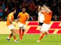 Netherlands's Matthijs de Ligt celebrates scoring against Germany in their Euro 2020 qualifier on March 24, 2019