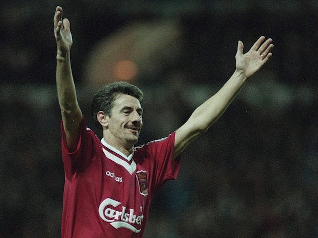 Ian Rush pictured for Liverpool in 1996
