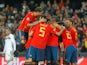 Rodrigo is mobbed by his Spain teammates after opening the scoring in the Euro 2020 qualifier against Norway on March 23, 2019