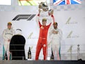 Sebastian Vettel celebrates winning the Bahrain Grand Prix in 2018