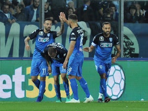 Empoli's Francesco Caputo celebrates scoring against Juventus in their Serie A clash in October, 2018