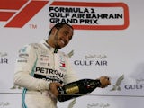Lewis Hamilton celebrates winning the Bahrain Grand Prix on March 31, 2019