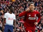 Liverpool's Roberto Firmino celebrates scoring against Tottenham Hotspur in the Premier League on March 31, 2019