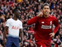 Liverpool's Roberto Firmino celebrates scoring against Tottenham Hotspur in the Premier League on March 31, 2019