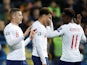 England players celebrate Ross Barkley's goal against Montenegro in their Euro 2020 qualifier on March 25, 2019