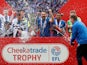 Portsmouth celebrate winning the EFL Trophy on March 31, 2019