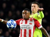 PSV Eindhoven's Steven Bergwijn in action with Barcelona's Clement Lenglet during a Champions League clash in November 2018