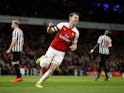 Aaron Ramsey celebrates after opening the scoring in Arsenal's Premier League clash with Newcastle United on April 1, 2019