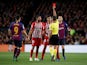 Atletico Madrid forward Diego Costa picks up a red card during his team's La Liga clash with Barcelona on April 6, 2019