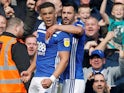 Che Adams is hugged from behind after scoring for Birmingham City on April 6, 2019