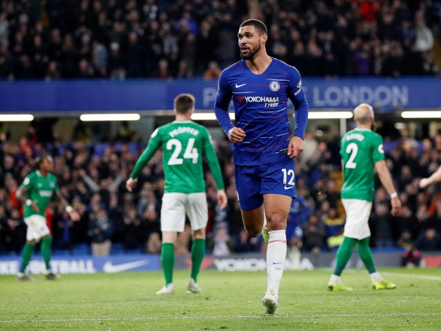 Chelsea's Ruben Loftus-Cheek celebrates scoring against Brighton & Hove Albion in the Premier League on April 3, 2019.