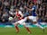 Everton's Dominic Calvert-Lewin in action with Arsenal's Sokratis in the Premier League on April 7, 2019
