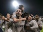 Juventus' Leonardo Bonucci celebrates scoring their first goal against Cagliari with teammates on April 2, 2019