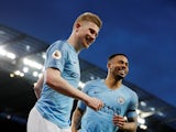 Manchester City midfielder Kevin De Bruyne celebrates scoring the opening goal against Cardiff on April 3, 2019