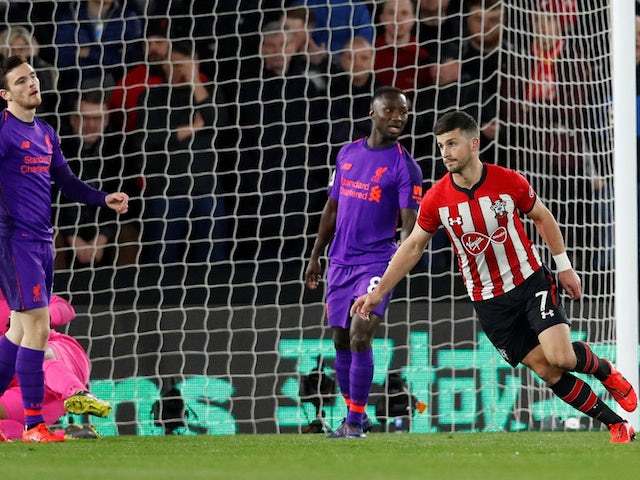 Southampton forward Shane Long celebrates scoring against Liverpool on April 5, 2019
