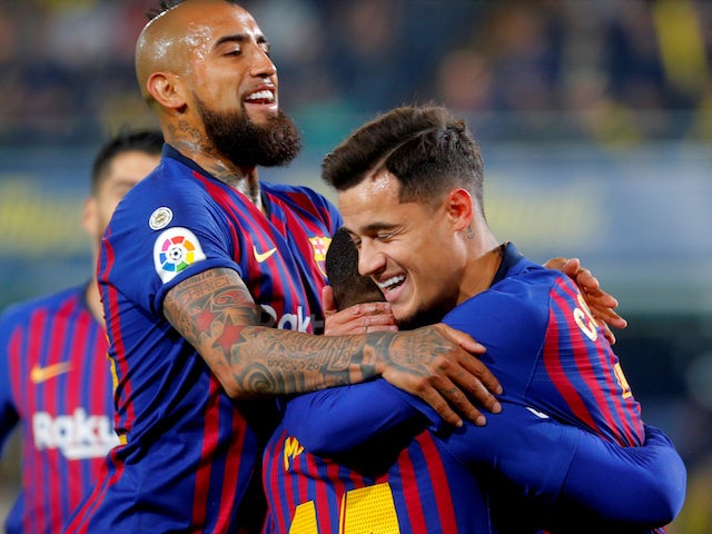 Barcelona midfielder Philippe Coutinho celebrates opening the scoring against Villarreal on April 2, 2019