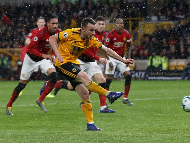 Wolverhampton Wanderers' Diogo Jota nets against Manchester United in the Premier League on April 2, 2019.