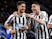 Ayoze Perez celebrates with Miguel Almiron after scoring for Newcastle United on April 12, 2019