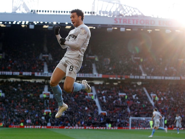 West Ham United's Felipe Anderson celebrates scoring against Manchester United in the Premier League on April 13, 2019