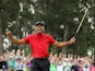 Tiger Woods celebrates winning the Masters on April 14, 2019