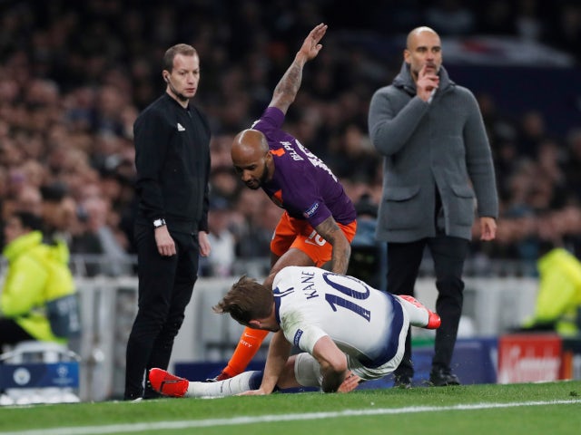 Tottenham Hotspur's Harry Kane suffers ankle injury in challenge with Manchester City's Fabian Delph in the Champions League on April 9, 2019.