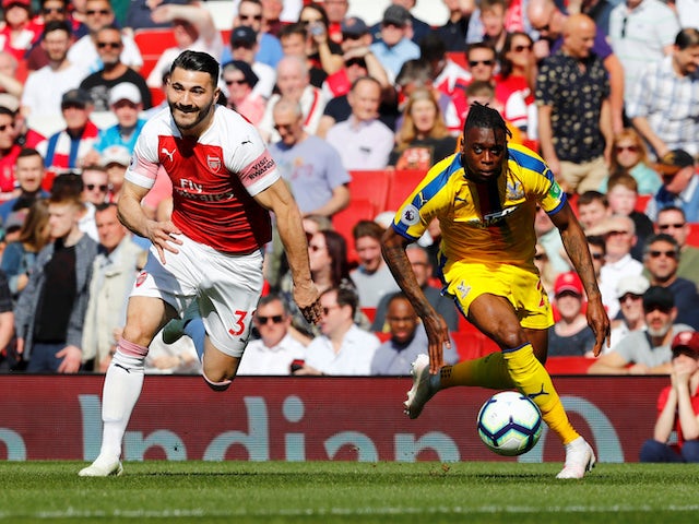 Sead Kolasinac and Aaron Wan-Bissaka in action during the Premier League game between Arsenal and Crystal Palace on April 21, 2019