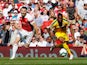 Sead Kolasinac and Aaron Wan-Bissaka in action during the Premier League game between Arsenal and Crystal Palace on April 21, 2019