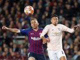 Barcelona's Arthur and Manchester United's Jesse Lingard battle for the ball in the Champions League on April 16, 2019