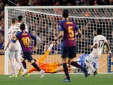 Barcelona's Lionel Messi scores against Manchester United in the Champions League on April 16, 2019