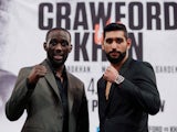 Terence Crawford and Amir Khan pose on April 17, 2019
