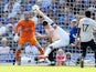 Everton's Richarlison scores a scissor kick against Manchester United in the Premier League on April 21, 2019.