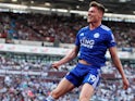 Harvey Barnes celebrates scoring for Leicester City on April 20, 2019