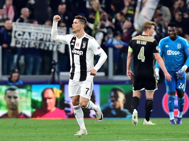Cristiano Ronaldo celebrates after scoring Juventus's opening goal against Ajax on April 16, 2019