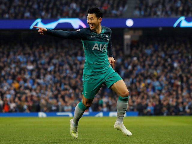 Tottenham Hotspur's Son Heung-min celebrates scoring against Manchester City in the Champions League on April 27, 2019