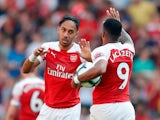 Pierre-Emerick Aubameyang pulls one back during the Premier League game between Arsenal and Crystal Palace on April 21, 2019